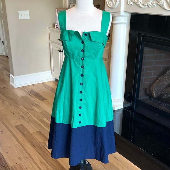 Avara Wallis Dress Midi Green Navy Blue New - Picture 1 of 9